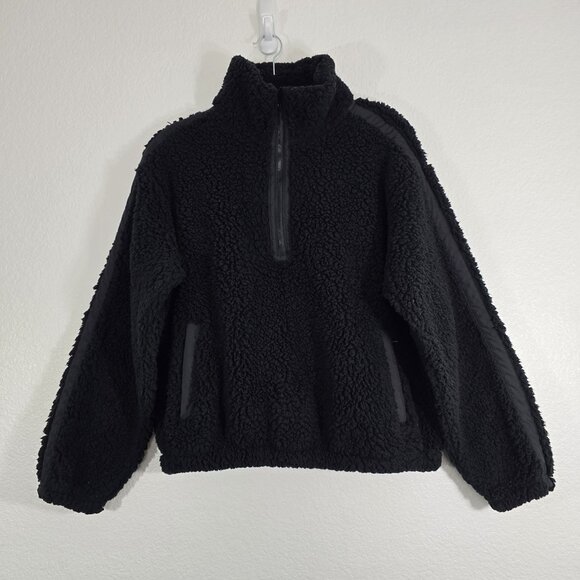 Athleta Jackets & Blazers - Athleta Cozy Sherpa Jacket Women Medium Black Fleece Racer Stripe Athleisure